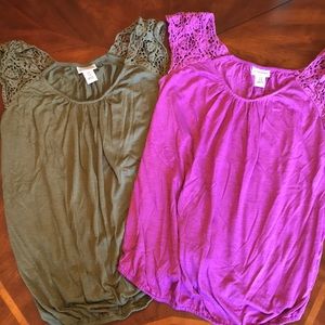 Two Motherhood purple and green small tanks